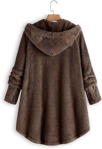 YMING Women Plush Fleece Jacket Cat Ear Long Sleeve Cap Hooded Tops Plus Size Button Winter Warm Outwear Coat in Saudi Arabia
