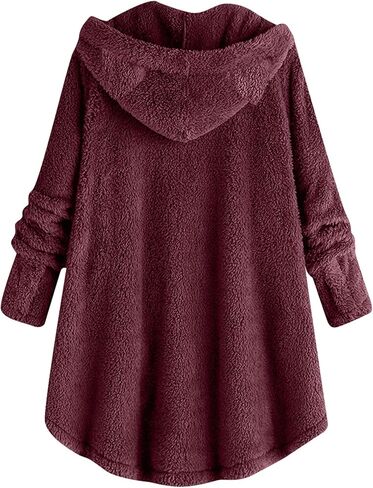 YMING Women Plush Fleece Jacket Cat Ear Long Sleeve Cap Hooded Tops Plus Size Button Winter Warm Outwear Coat in Saudi Arabia
