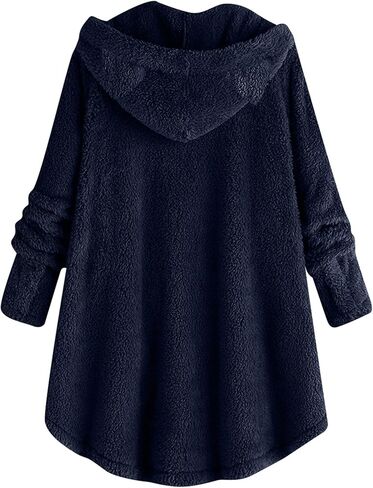 YMING Women Plush Fleece Jacket Cat Ear Long Sleeve Cap Hooded Tops Plus Size Button Winter Warm Outwear Coat in Saudi Arabia