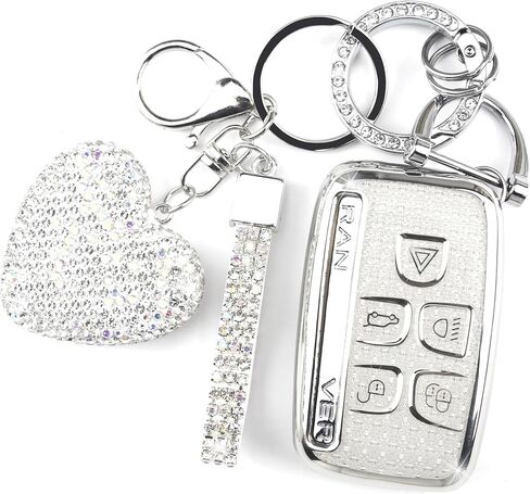 Key Fob Cover with Keychain Fit for Land Rover Car Key Holder Compatible with Range Rover Evoque Sport Velar Land Rover Discovery Jaguar F-Pace F-Type XE XEL XF XFL XJ, 5 Buttons (Silver) in Kuwait