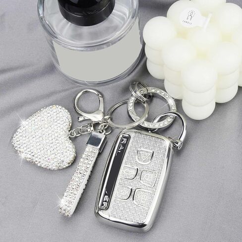 Key Fob Cover with Keychain Fit for Land Rover Car Key Holder Compatible with Range Rover Evoque Sport Velar Land Rover Discovery Jaguar F-Pace F-Type XE XEL XF XFL XJ, 5 Buttons (Silver) in Kuwait