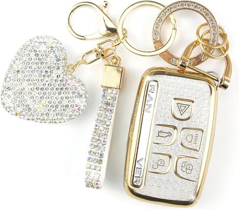 Key Fob Cover with Keychain Fit for Land Rover Car Key Holder Compatible with Range Rover Evoque Sport Velar Land Rover Discovery Jaguar F-Pace F-Type XE XEL XF XFL XJ, 5 Buttons (Silver) in Kuwait