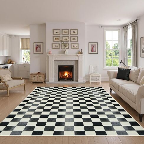 Seavish Ombre Checkered Rug, 8x10 Black and White Rugs for Living Room, Low Pile Soft Bedroom Rug Under Bed Non-Slip Large Checkerboard Modern Neutral Area Rug for Dining Room Playroom in Saudi Arabia