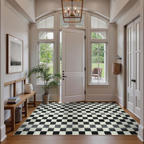 Seavish Ombre Checkered Rug, 8x10 Black and White Rugs for Living Room, Low Pile Soft Bedroom Rug Under Bed Non-Slip Large Checkerboard Modern Neutral Area Rug for Dining Room Playroom in Saudi Arabia