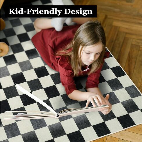 Seavish Ombre Checkered Rug, 8x10 Black and White Rugs for Living Room, Low Pile Soft Bedroom Rug Under Bed Non-Slip Large Checkerboard Modern Neutral Area Rug for Dining Room Playroom in Saudi Arabia