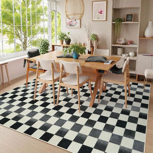 Seavish Ombre Checkered Rug, 8x10 Black and White Rugs for Living Room, Low Pile Soft Bedroom Rug Under Bed Non-Slip Large Checkerboard Modern Neutral Area Rug for Dining Room Playroom in Saudi Arabia