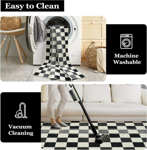 Seavish Ombre Checkered Rug, 8x10 Black and White Rugs for Living Room, Low Pile Soft Bedroom Rug Under Bed Non-Slip Large Checkerboard Modern Neutral Area Rug for Dining Room Playroom in Saudi Arabia