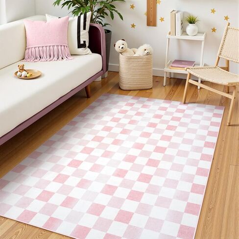 Seavish Ombre Checkered Rug, 8x10 Black and White Rugs for Living Room, Low Pile Soft Bedroom Rug Under Bed Non-Slip Large Checkerboard Modern Neutral Area Rug for Dining Room Playroom in Kuwait