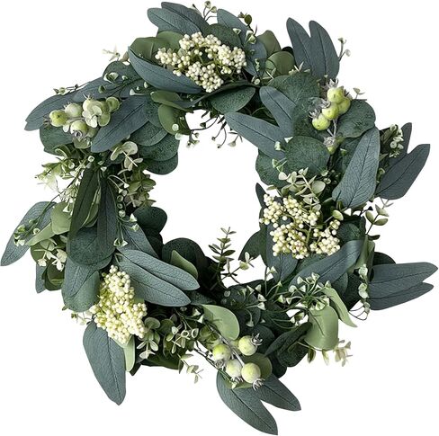 15 Inches Artificial Pomegranate Berry Wreath for Front Door Green Eucalyptus Leaf Wreath Spring Summer Wreaths for Home Wall Wedding Festival Farmhouse Porch in Saudi Arabia