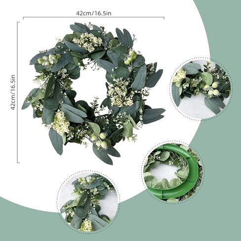 15 Inches Artificial Pomegranate Berry Wreath for Front Door Green Eucalyptus Leaf Wreath Spring Summer Wreaths for Home Wall Wedding Festival Farmhouse Porch in Saudi Arabia