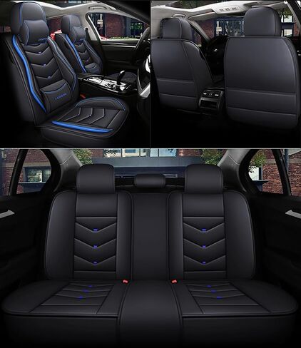 Car Seat Cover for VW Arteon 2019-2023, Waterproof and Dustproof Seat Covers, Airbag Compatible, Premium Nappa Leather seat Protector（Black&Blue, 5 Seats with Pillow） in Saudi Arabia