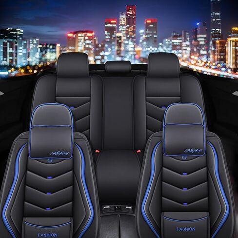 Car Seat Cover for VW Arteon 2019-2023, Waterproof and Dustproof Seat Covers, Airbag Compatible, Premium Nappa Leather seat Protector（Black&Blue, 5 Seats with Pillow） in Saudi Arabia