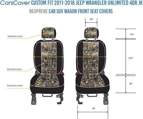 CarsCover Custom Fit 2011-2018 Jeep Wrangler Unlimited 4dr JK Wetsuit Neoprene Car SUV Wagon Front Seat Covers Camo and Black Sides Driver & Passenger Real Maple Forest Tree Leaf Camouflage Cover in Saudi Arabia