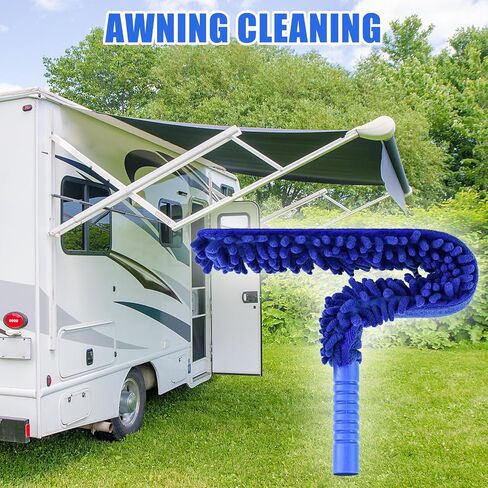 Shkalacar Ceiling Fan Cleaner Duster, RV Awning Mop with Bendable Pad Extension Pole, Circle Shape Microfiber Reusable Duster & Flexible Brush for Cleaning Home Camper Trailer Truck in Saudi Arabia