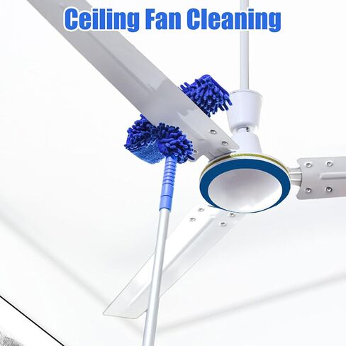 Shkalacar Ceiling Fan Cleaner Duster, RV Awning Mop with Bendable Pad Extension Pole, Circle Shape Microfiber Reusable Duster & Flexible Brush for Cleaning Home Camper Trailer Truck in Saudi Arabia