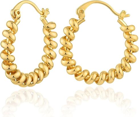 MEVECCO Gold Hoop Earrings for Women 18K Gold Plated Oval Hoop Earrings Simple Hypoallergenic Big Hoop Chunky Earrings Jewelry for Her in Saudi Arabia