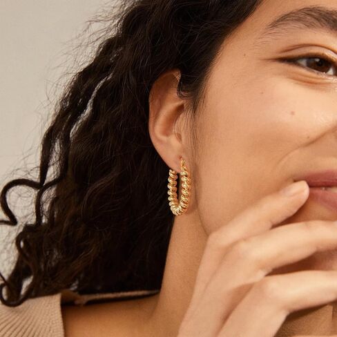 MEVECCO Gold Hoop Earrings for Women 18K Gold Plated Oval Hoop Earrings Simple Hypoallergenic Big Hoop Chunky Earrings Jewelry for Her in Saudi Arabia