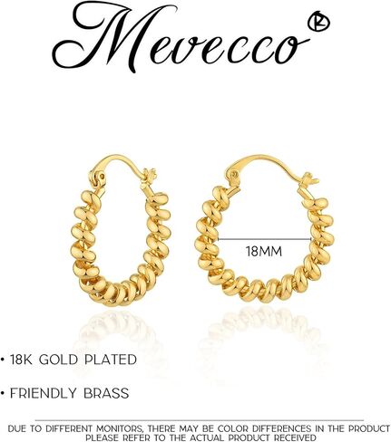 MEVECCO Gold Hoop Earrings for Women 18K Gold Plated Oval Hoop Earrings Simple Hypoallergenic Big Hoop Chunky Earrings Jewelry for Her in Saudi Arabia