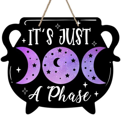 Deroro Purple Halloween Moon Phase Witch Front Door Sign, Solar Eclipse Butterfly Be The Energy Wood Door Hanger Outdoor Outside Porch Decor, Astronomy Wooden Wreath Indoor Wall Hanging Decoration in Kuwait