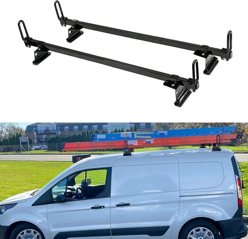 رفوف شاحنات الشحن ، رفوف سلم فان سقف 50 "تناسب Transit Connect 2014-On 2 Bars Steel (Black) in Saudi Arabia