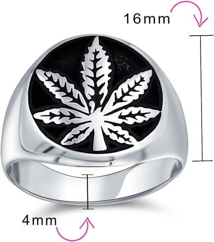 Personalized Unisex Cannabis Weed Jewelry Marijuana Leaf Medallion Flat Round Signet Marijuana Leaf Ring Western Jewelry For Men Oxidized .925 Sterling Silver Handmade In Turkey Customizable in Saudi Arabia