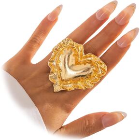 Big Gold Hammered Heart Open Rings for Women, Exaggerated Large Metal Love Hammer Statement Finger Rings Vintage Hip Hop Knuckle Jewelry Gifts in Saudi Arabia