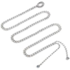 أحزمة حجر الراين للنساء باركلي راينستون حزام بلوري سلسلة أزياء سلاسل الخصر الكريستال الفضية حزام سلسلة بريق الفضة لارتداء الأحزمة رقيقة للفساتين (43.31 بوصة) in Kuwait