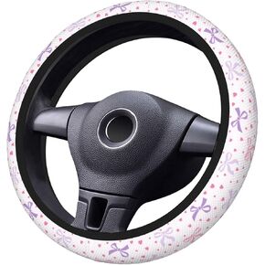 Car Steering Wheel Cover Pink Stars Bows Black, Breathable Absorbing Sweat Anti Slip Polyester Car Accessories Decorative Protector 15 Inch Fit for Most Car, Trucks, SUV in Kuwait