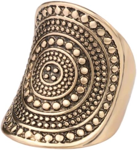 HUKQBUNX 18K Pure Gold Men's and Women's Universal Carved Flower Pattern Shield Domineering Retro Fashion Birthday Party Wedding top Dusk Ring Size 7-10 (Size 7) in Saudi Arabia