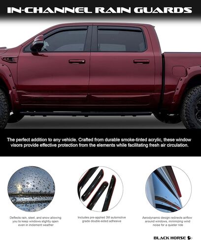 Black Horse Off Road [BHOR in Channel Rain Guards/Wind Deflectors Compatible with 2023-2024 Chevrolet Colorado|2023-2024 GMC Canyon Crew Cab Smoke 4 PCs - 1494218IN in Saudi Arabia