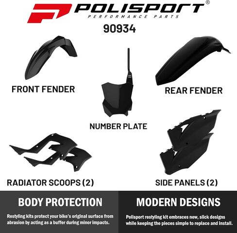 POLISPORT MOTOCROSS (MX) طقم إعادة تخطي الكاواساكي KX 125/250 (2003-2008) دراجة الأوساخ-جودة OEM ، متينة ، مرنة ومثالية-أسود-أسود in Saudi Arabia