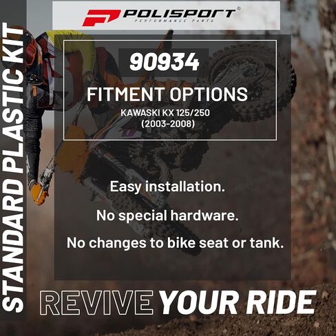 POLISPORT MOTOCROSS (MX) طقم إعادة تخطي الكاواساكي KX 125/250 (2003-2008) دراجة الأوساخ-جودة OEM ، متينة ، مرنة ومثالية-أسود-أسود in Saudi Arabia