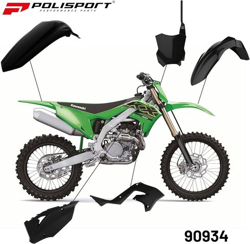 POLISPORT MOTOCROSS (MX) طقم إعادة تخطي الكاواساكي KX 125/250 (2003-2008) دراجة الأوساخ-جودة OEM ، متينة ، مرنة ومثالية-أسود-أسود in Saudi Arabia