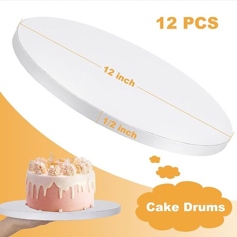 10 Inch Cake Drums 12 PCS Cake Boards 10 inch Round, 10 Inch Cake Drum 0.7inch Thick Cardboard Sturdy Cake Base Full Wrap Edge Cake Drum Rounds(10" White) in Saudi Arabia