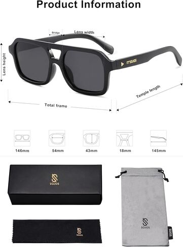 Sojos Retro Aviator نظارات شمسية للنساء الرجال المستقطب مربعات مربع مستوحاة من الظلال 80s 90s Sun Glasses SJ2342 in Kuwait