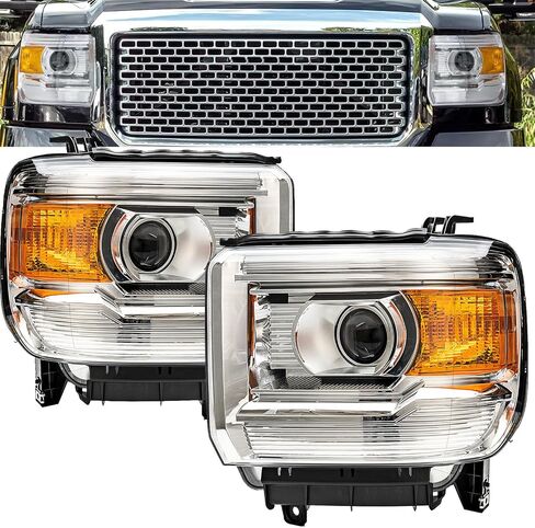 مجموعة المصابيح الأمامية لعام 2014-2018 GMC Sierra 1500 ، 15-19 GMC Sierra 2500HD 3500HD Head Lights Halogen W/LED DRL Chrome Hosupe Clear لعام 2014 2015 2017 2018 2018 2018 in Saudi Arabia