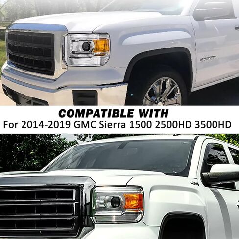 مجموعة المصابيح الأمامية لعام 2014-2018 GMC Sierra 1500 ، 15-19 GMC Sierra 2500HD 3500HD Head Lights Halogen W/LED DRL Chrome Hosupe Clear لعام 2014 2015 2017 2018 2018 2018 in Saudi Arabia