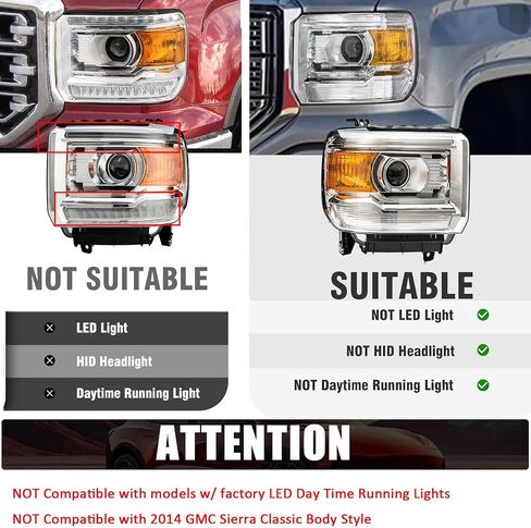 مجموعة المصابيح الأمامية لعام 2014-2018 GMC Sierra 1500 ، 15-19 GMC Sierra 2500HD 3500HD Head Lights Halogen W/LED DRL Chrome Hosupe Clear لعام 2014 2015 2017 2018 2018 2018 in Saudi Arabia