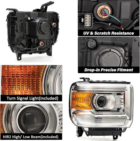 مجموعة المصابيح الأمامية لعام 2014-2018 GMC Sierra 1500 ، 15-19 GMC Sierra 2500HD 3500HD Head Lights Halogen W/LED DRL Chrome Hosupe Clear لعام 2014 2015 2017 2018 2018 2018 in Saudi Arabia