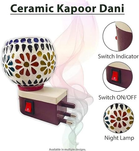 Generic Camphor Diffuser, Electric Incense Burner Holder with Night Lamp, Multicolor, Ceramic, 3x3x3 inches, 1 piece, by The Great Indian Store in Saudi Arabia