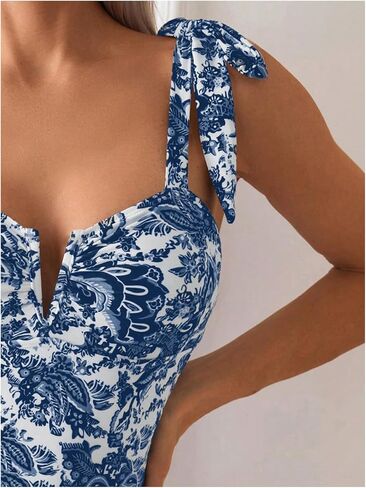 WDIRARA Women's Floral Print One Piece Swimwear Sleeveless V Wire Swimsuit Tie Shoulder Bathing Suits in Saudi Arabia