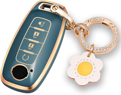 Lcyam Bling Keychain Remote Control Fob Case Cover Fits for 2023 2024 Kicks 4 Button Ariya Smart Car Accessories, White in Kuwait