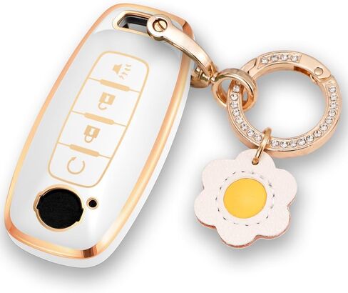 Lcyam Bling Keychain Remote Control Fob Case Cover Fits for 2023 2024 Kicks 4 Button Ariya Smart Car Accessories, White in Kuwait
