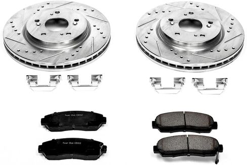 Power Stop K228 Front Z23 Carbon Fiber Brake Pads with Drilled and Slotted Brake Rotors Kit For 2007-2012 Acura RDX | 2007-2011 Honda CR-V in Saudi Arabia