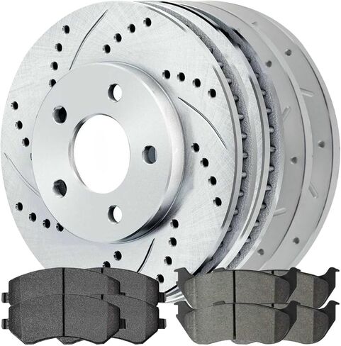Autoshack Brake Kit استبدال 2003-2007 Jeep Liberty 2.4L 2.8L 3.7L V6 4WD RWD الخلفية الأمامية الخلفية والزنك المغلفة بالزنك المغلفة دوارات الفرامل السيراميك BRKPKG039623 in Kuwait