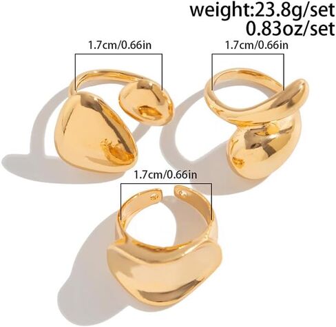 Chunky Gold Big Rings Set Vintage Silver Thick Stainless Steel Statement Large Finger Ring Stack Fashion Trendy Cool Jewelry Pack for Women Non Tarnish in Saudi Arabia