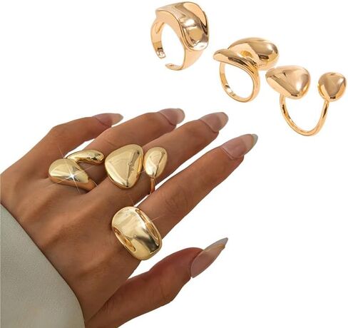 Chunky Gold Big Rings Set Vintage Silver Thick Stainless Steel Statement Large Finger Ring Stack Fashion Trendy Cool Jewelry Pack for Women Non Tarnish in Saudi Arabia