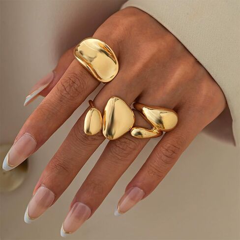 Chunky Gold Big Rings Set Vintage Silver Thick Stainless Steel Statement Large Finger Ring Stack Fashion Trendy Cool Jewelry Pack for Women Non Tarnish in Saudi Arabia