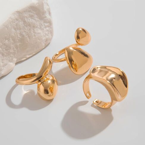 Chunky Gold Big Rings Set Vintage Silver Thick Stainless Steel Statement Large Finger Ring Stack Fashion Trendy Cool Jewelry Pack for Women Non Tarnish in Saudi Arabia