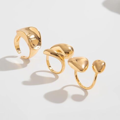 Chunky Gold Big Rings Set Vintage Silver Thick Stainless Steel Statement Large Finger Ring Stack Fashion Trendy Cool Jewelry Pack for Women Non Tarnish in Saudi Arabia